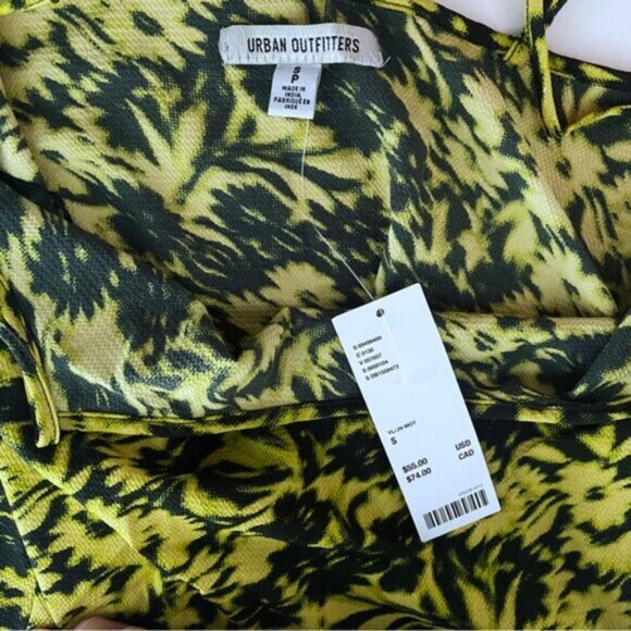 Urban Outfitters | Camille Mini Frock Dress Yellow Green Digitized Floral Print - Picture 14 of 16